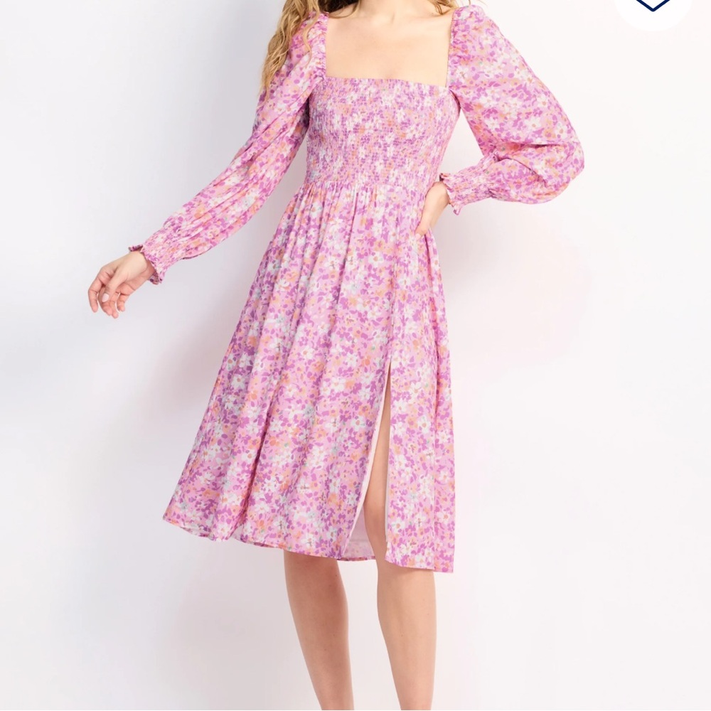 Few Moda Classic Smocked Pink Floral Midi Dress Medium